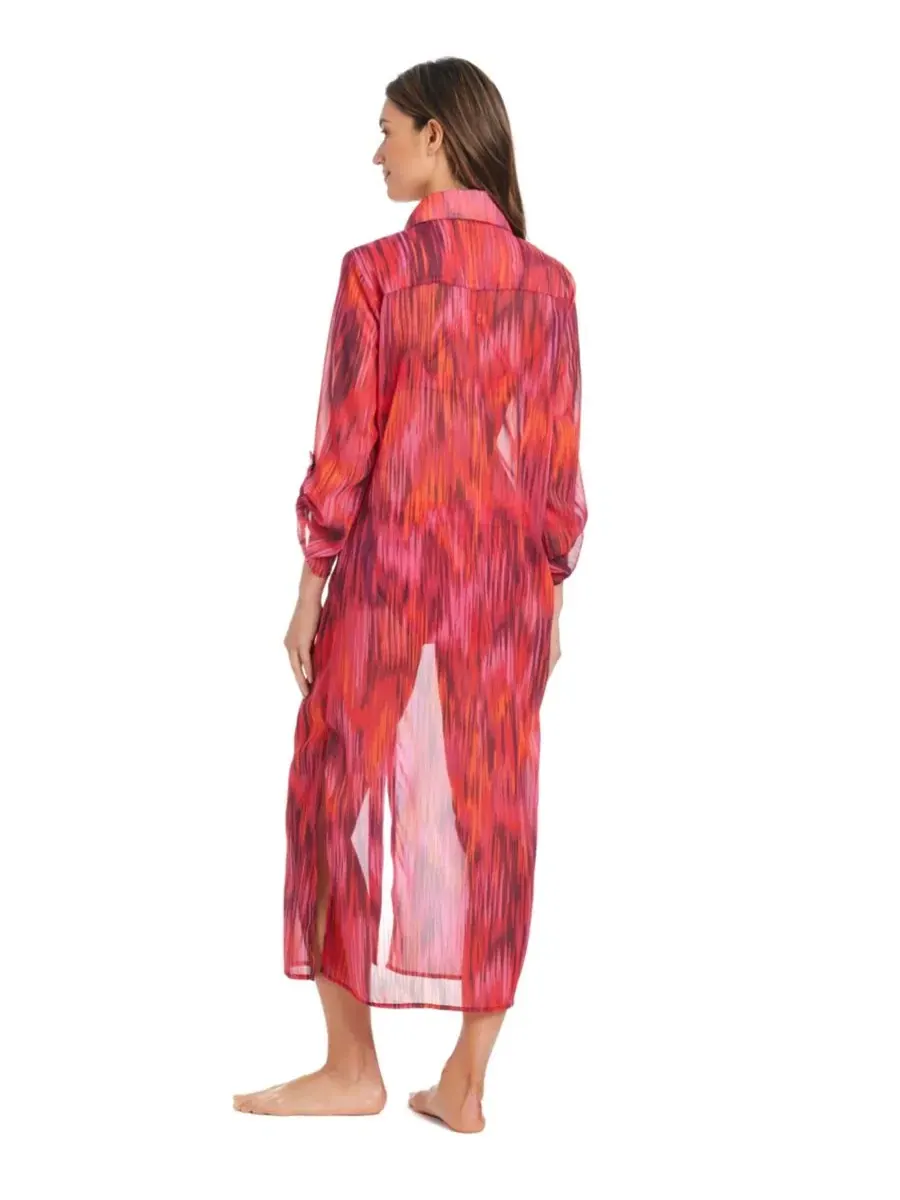 Пляжная рубашка с длинным рукавом, модель Chiffon Long Swim Cover-Up Bleu by Rod Beattie — изображение 2 из 4, розовый