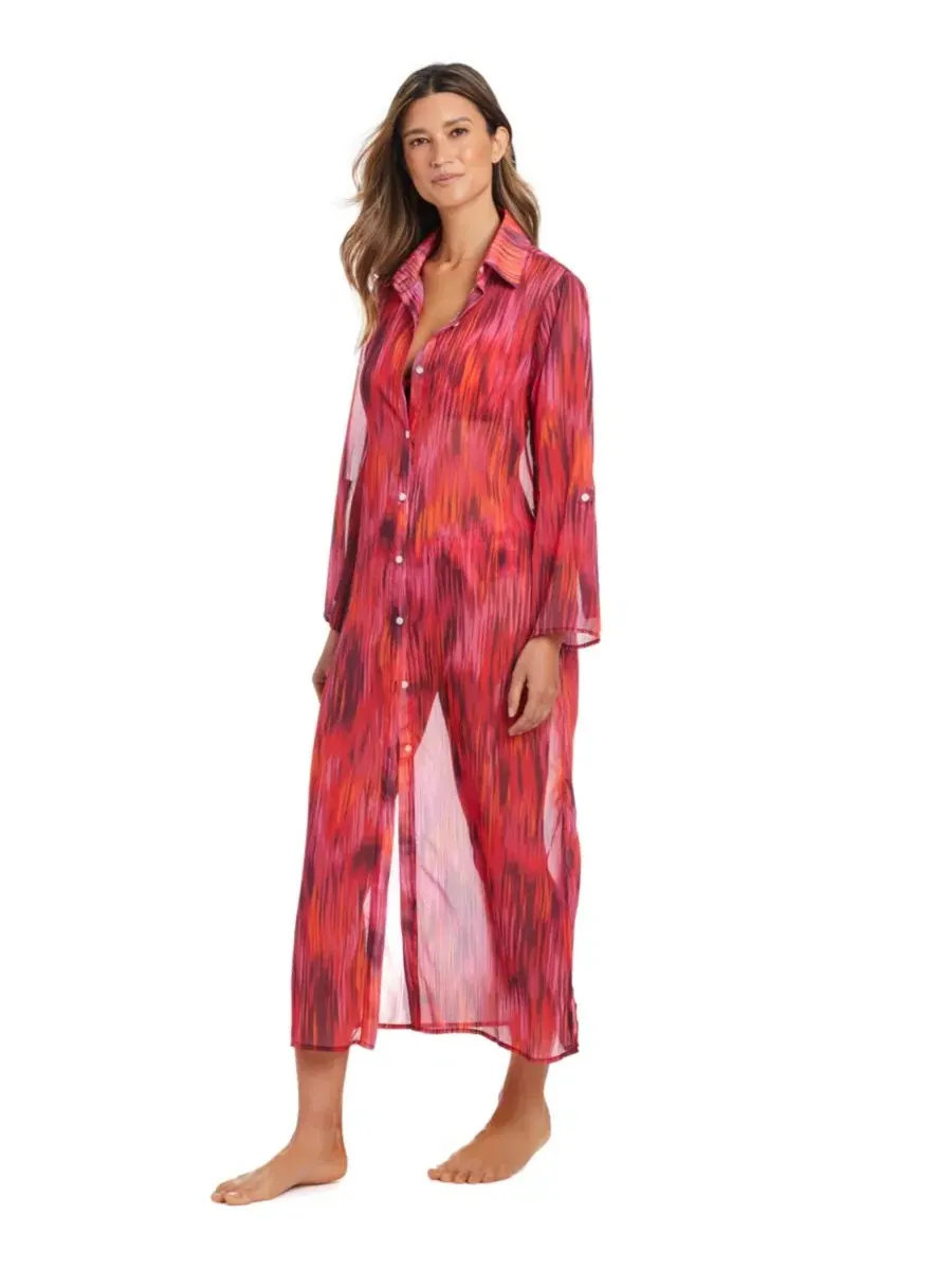 Пляжная рубашка с длинным рукавом, модель Chiffon Long Swim Cover-Up Bleu by Rod Beattie — изображение 3 из 4, розовый