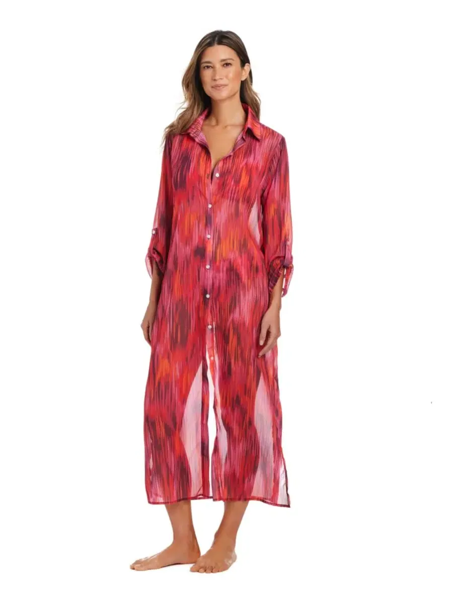 Пляжная рубашка с длинным рукавом, модель Chiffon Long Swim Cover-Up Bleu by Rod Beattie — изображение 4 из 4, розовый