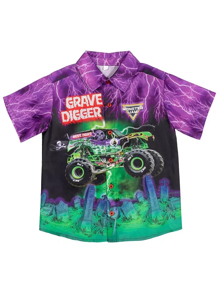 Гавайская рубашка на пуговицах Grave Digger Monster Jam — зеленый