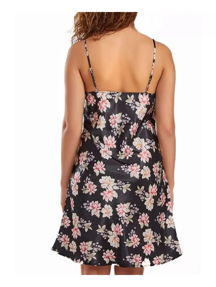 Женская сорочка Cyrus Ultra Soft Floral Satin Chemise с косым кроем iCollection — изображение 2 из 2, черный
