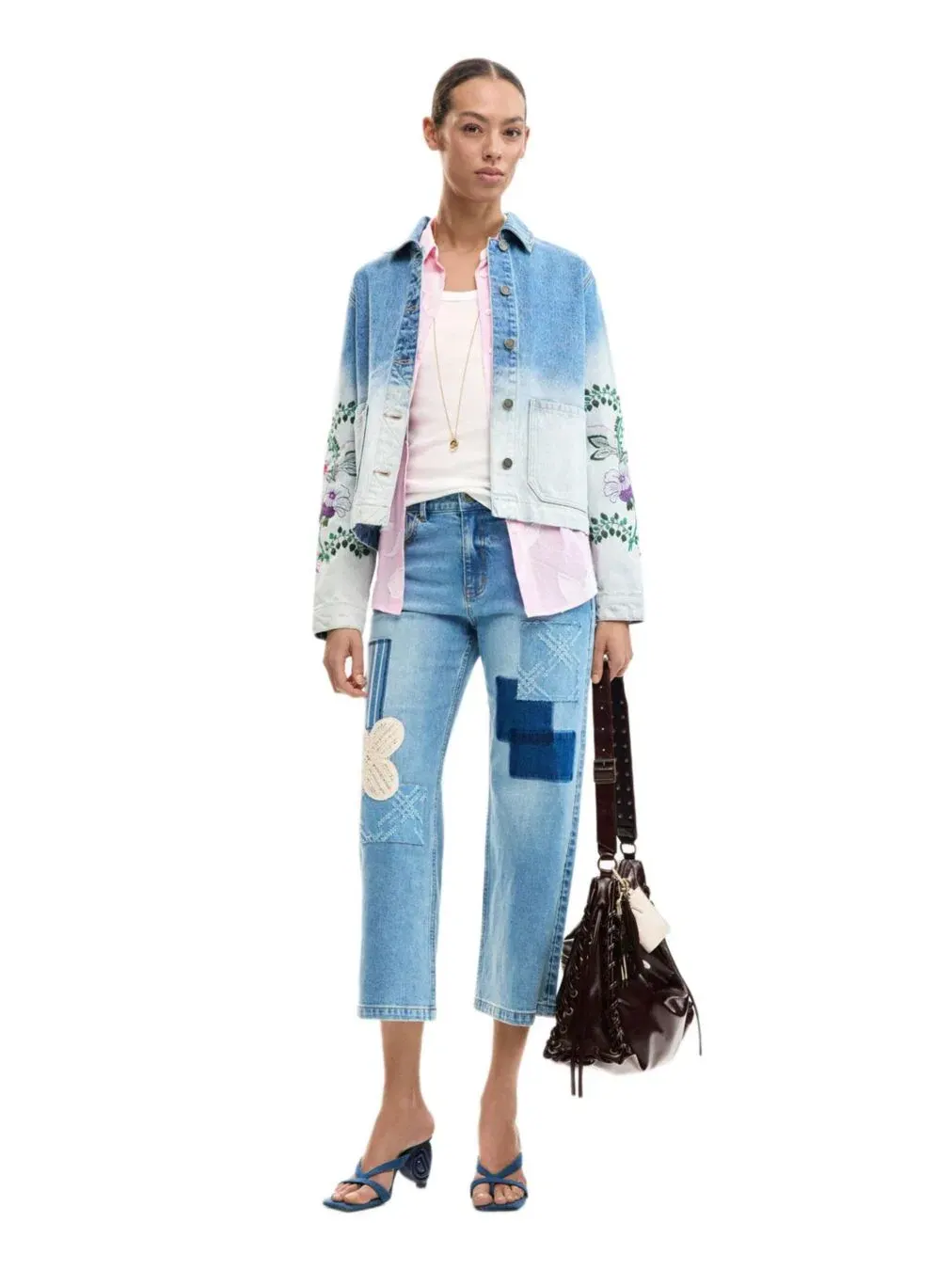 Женская джинсовая куртка с цветами Desigual — изображение 2 из 6, синий