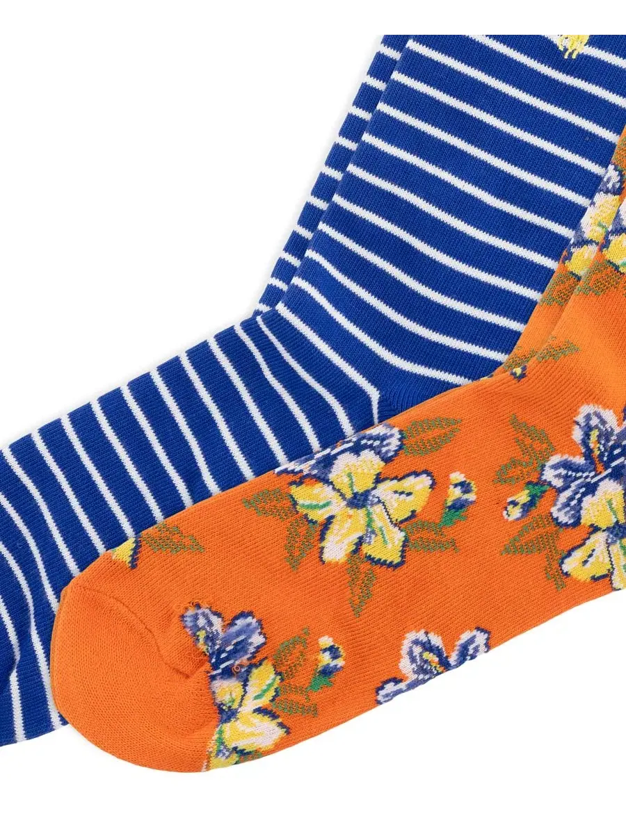 Мужские носки (2 пары) с ярким цветочным принтом и классической полоской Polo Ralph Lauren — изображение 2 из 3