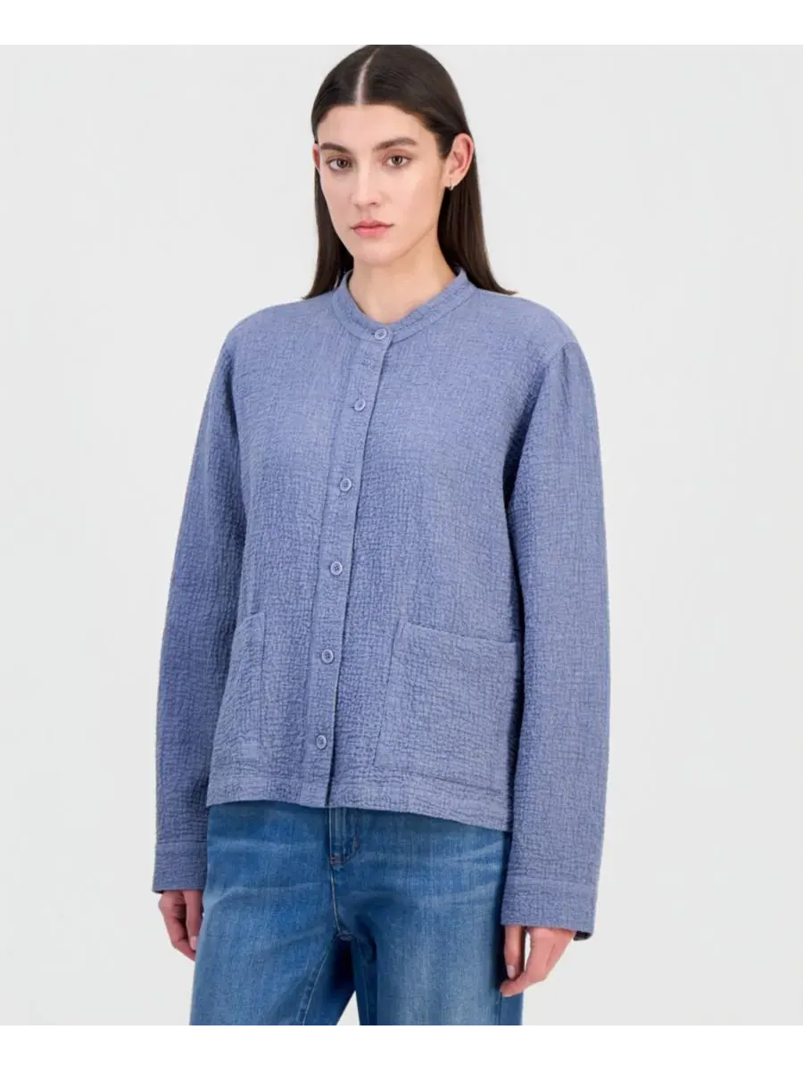Женская рубашка из смесовой хлопковой ткани с воротником-стойкой Eileen Fisher