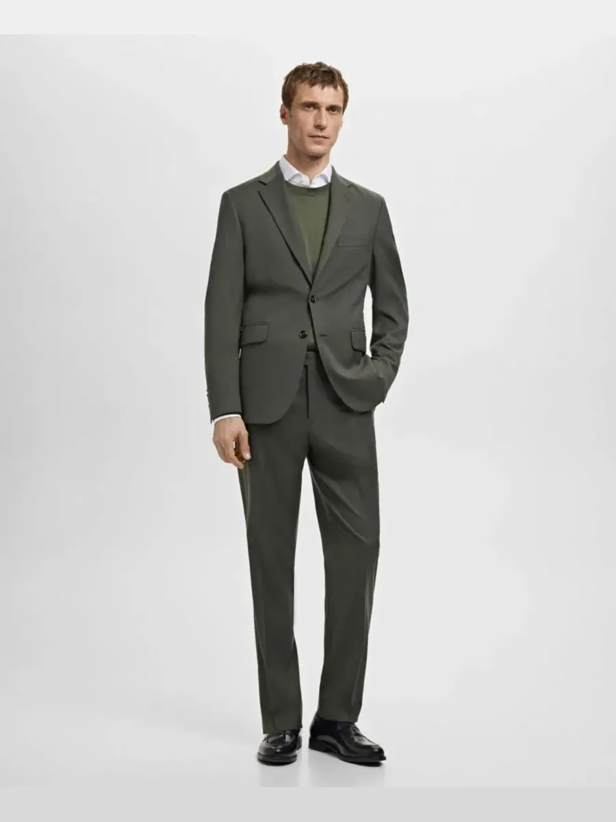 Мужские брюки от костюма Milan Slim-Fit MANGO — изображение 2 из 7, хаки