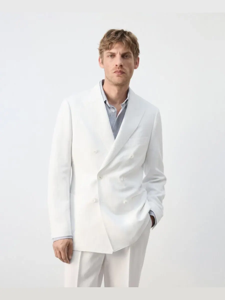 Пиджак двубортный из льна и лиоцелла Slim Fit Longline Mango