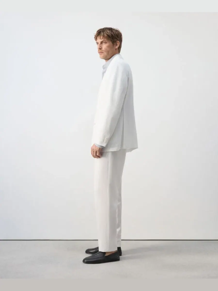 Пиджак двубортный из льна и лиоцелла Slim Fit Longline Mango — изображение 4 из 7, белый