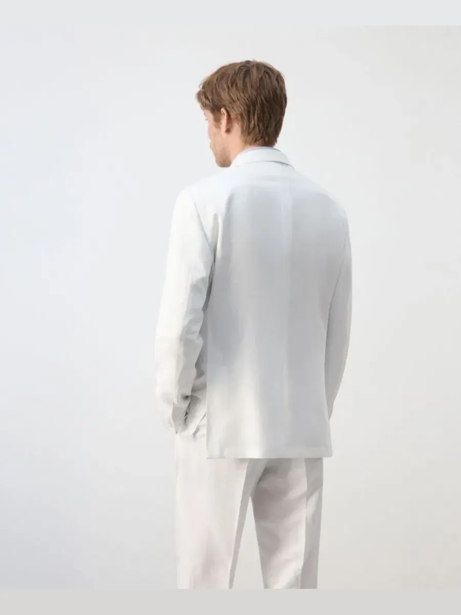Пиджак двубортный из льна и лиоцелла Slim Fit Longline Mango — изображение 6 из 7, белый