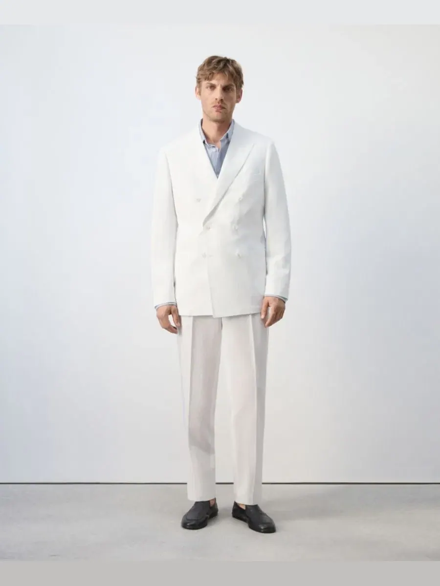 Пиджак двубортный из льна и лиоцелла Slim Fit Longline Mango — изображение 7 из 7, белый