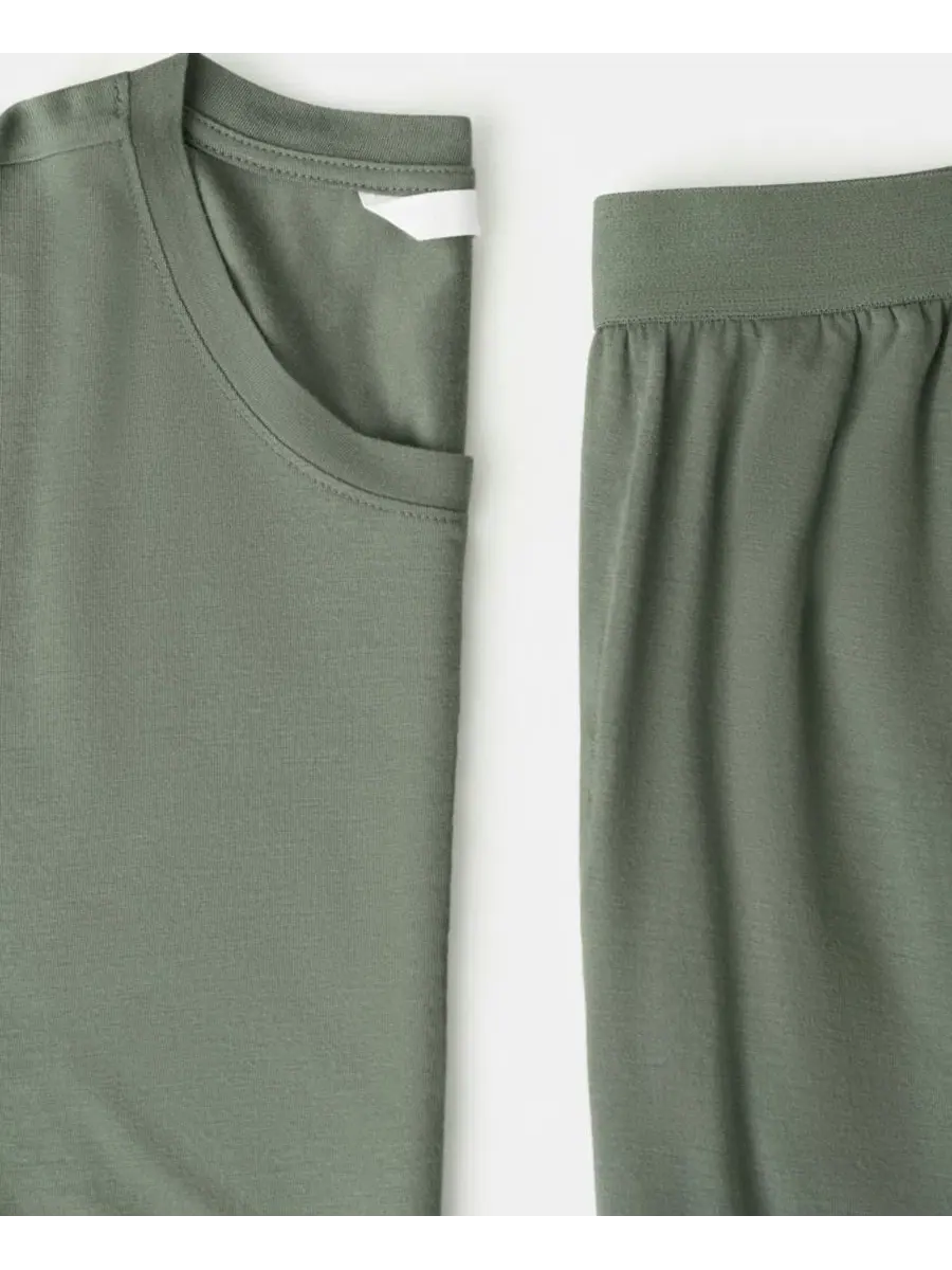 Комплект пижамы с футболкой и шортами, модель Elastic Waistband Pajama MANGO — изображение 3 из 6, хаки