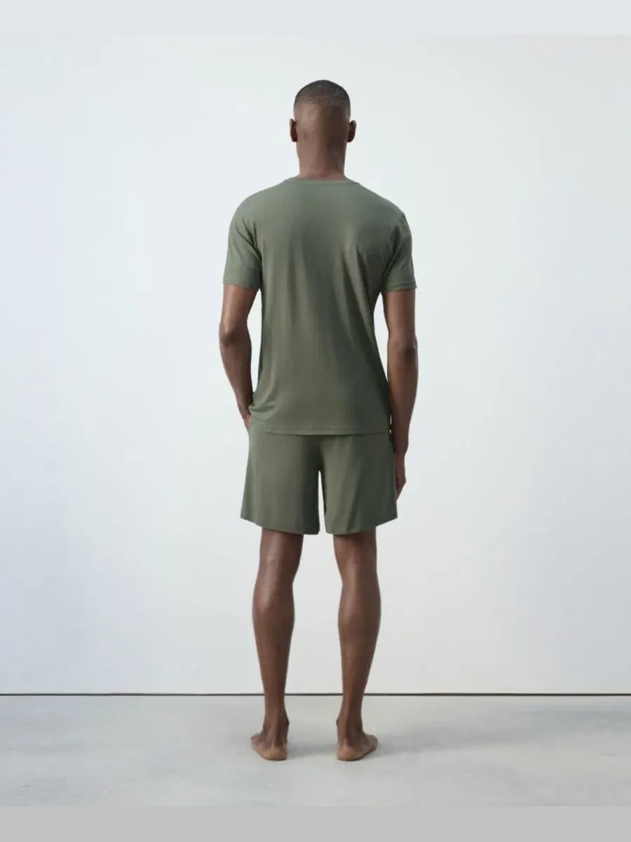 Комплект пижамы с футболкой и шортами, модель Elastic Waistband Pajama MANGO — изображение 5 из 6, хаки