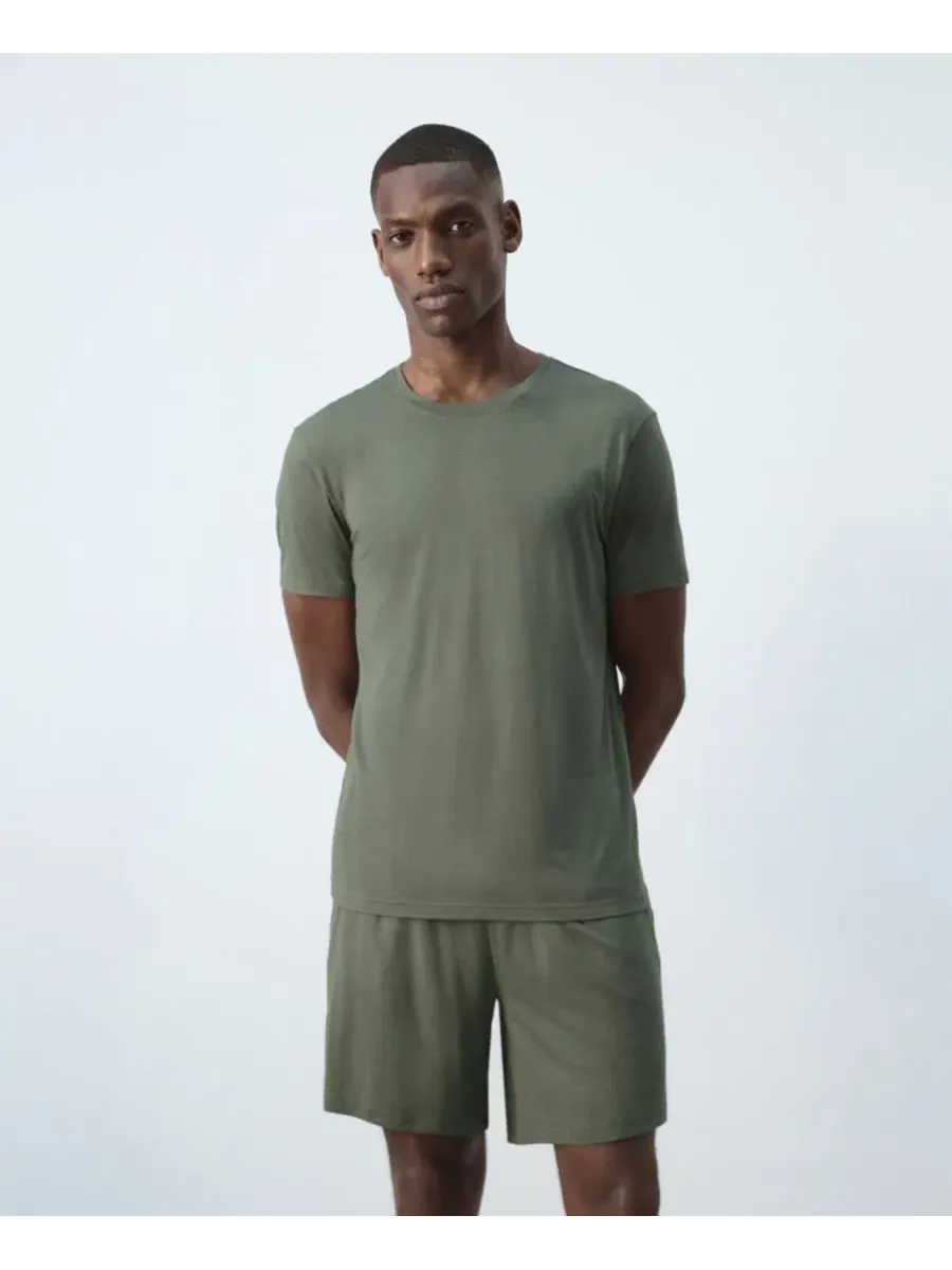 Комплект пижамы с футболкой и шортами, модель Elastic Waistband Pajama MANGO — изображение 6 из 6, хаки