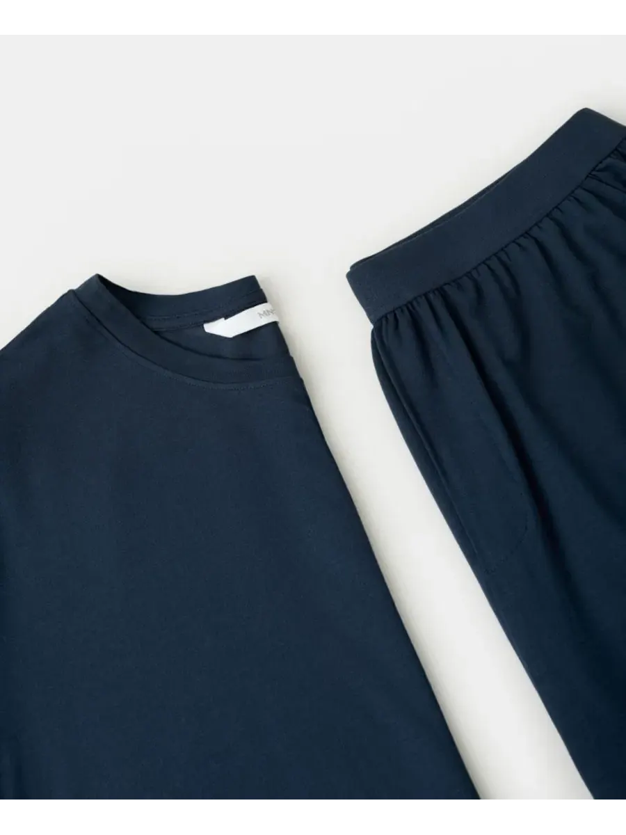 Комплект пижамы с футболкой и шортами, модель Elastic Waistband Pajama Set MANGO — изображение 3 из 3, темно-синий