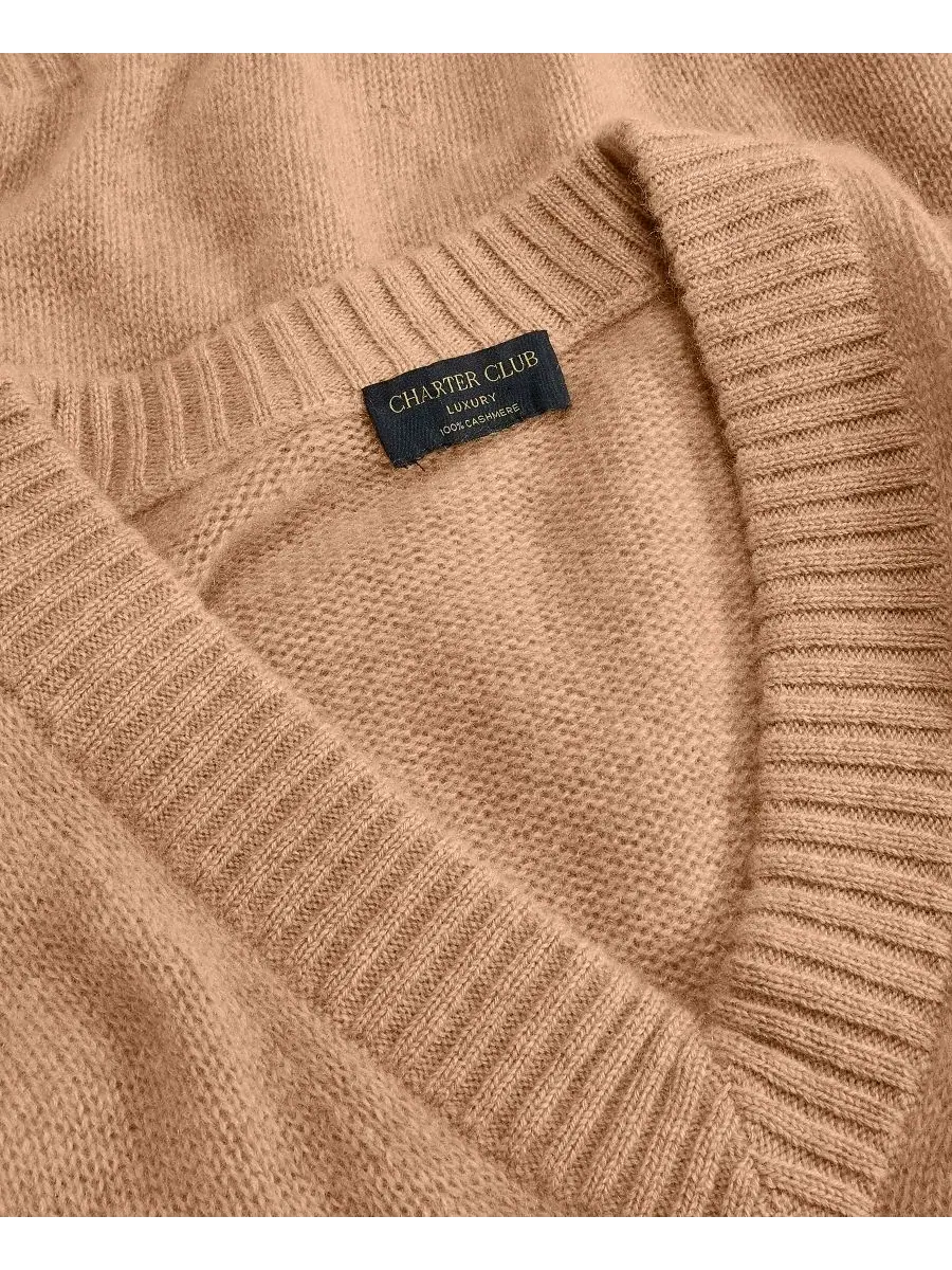 Женский свитер из 100% кашемира с V-образным вырезом, модель Relaxed Charter Club, Heather Camel — изображение 4 из 6