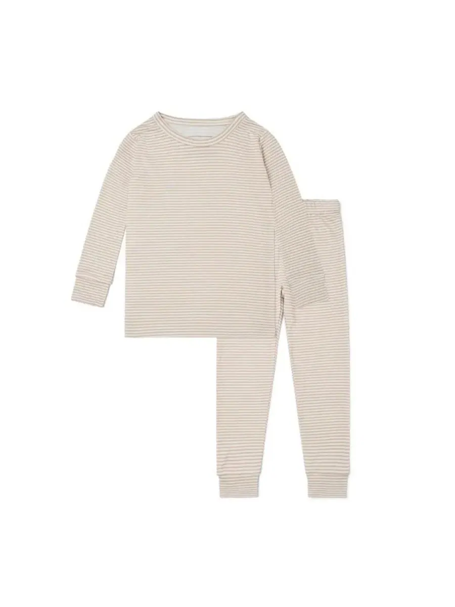Комплект пижамы с длинным рукавом из бамбука Oatmeal Stripe Motette — белый