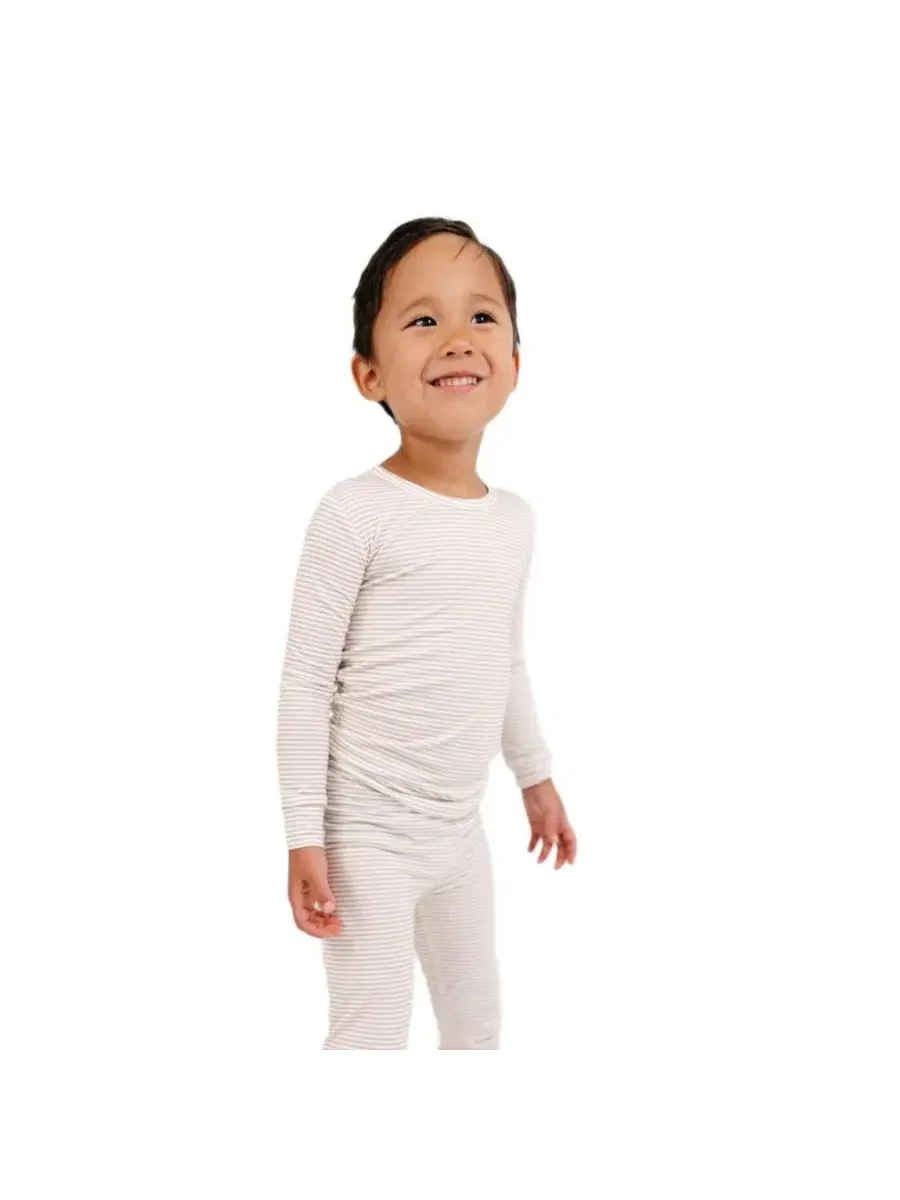 Комплект пижамы с длинным рукавом из бамбука Oatmeal Stripe Motette — изображение 2 из 10, бежевый белый