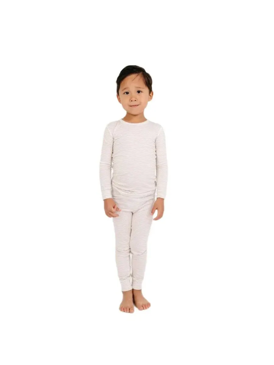 Комплект пижамы с длинным рукавом из бамбука Oatmeal Stripe Motette — изображение 3 из 10, бежевый белый