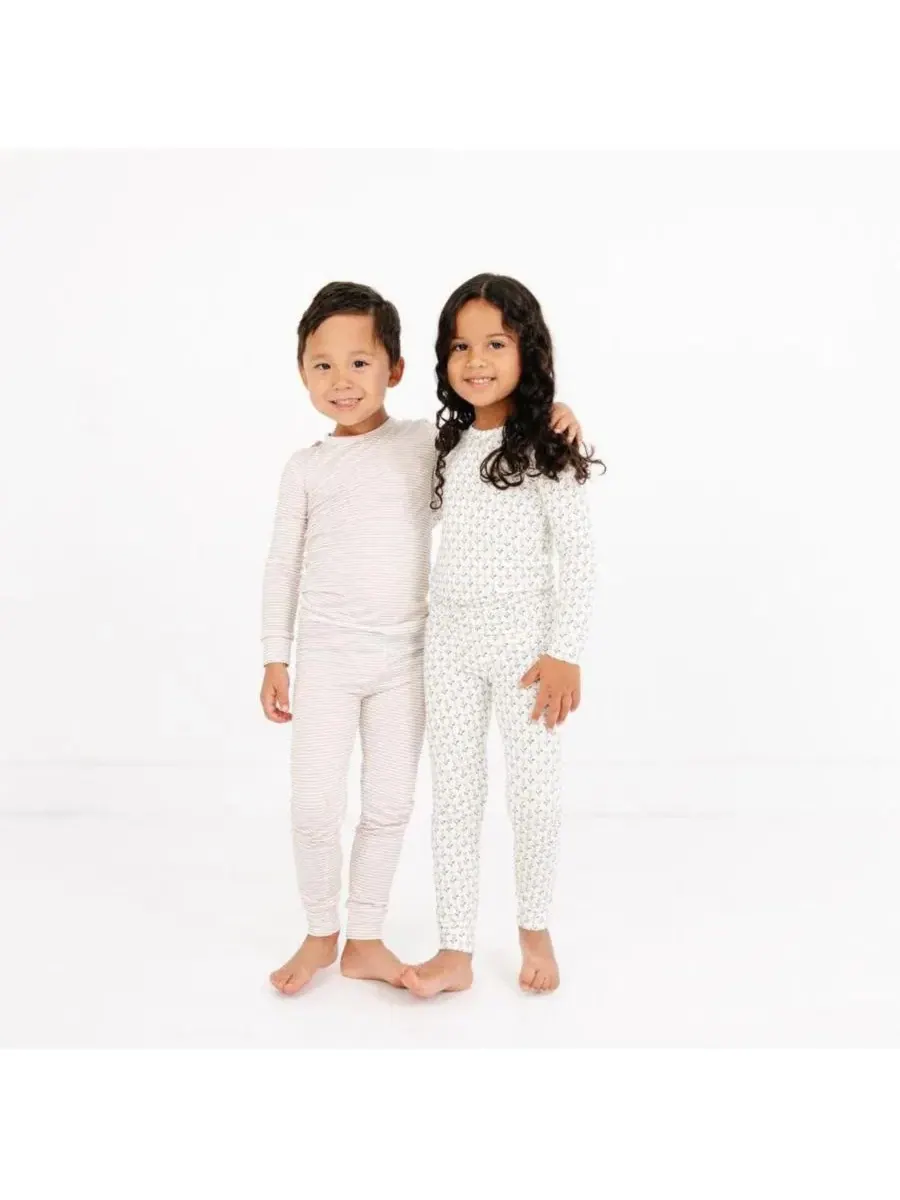 Комплект пижамы с длинным рукавом из бамбука Oatmeal Stripe Motette — изображение 6 из 10, бежевый белый