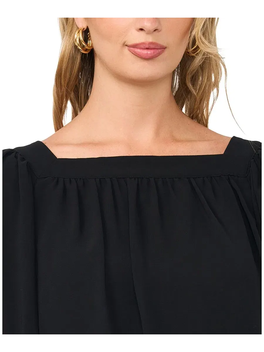 Блуза-пузырь с квадратным вырезом и коротким рукавом Vince Camuto — изображение 3 из 5, насыщенный черный