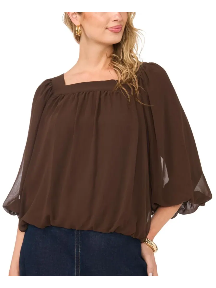 Блуза-баллон с квадратным вырезом, коротким рукавом Vince Camuto, Rich Choco