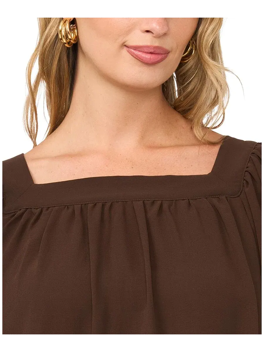 Блуза-баллон с квадратным вырезом, коротким рукавом Vince Camuto, Rich Choco — изображение 3 из 5