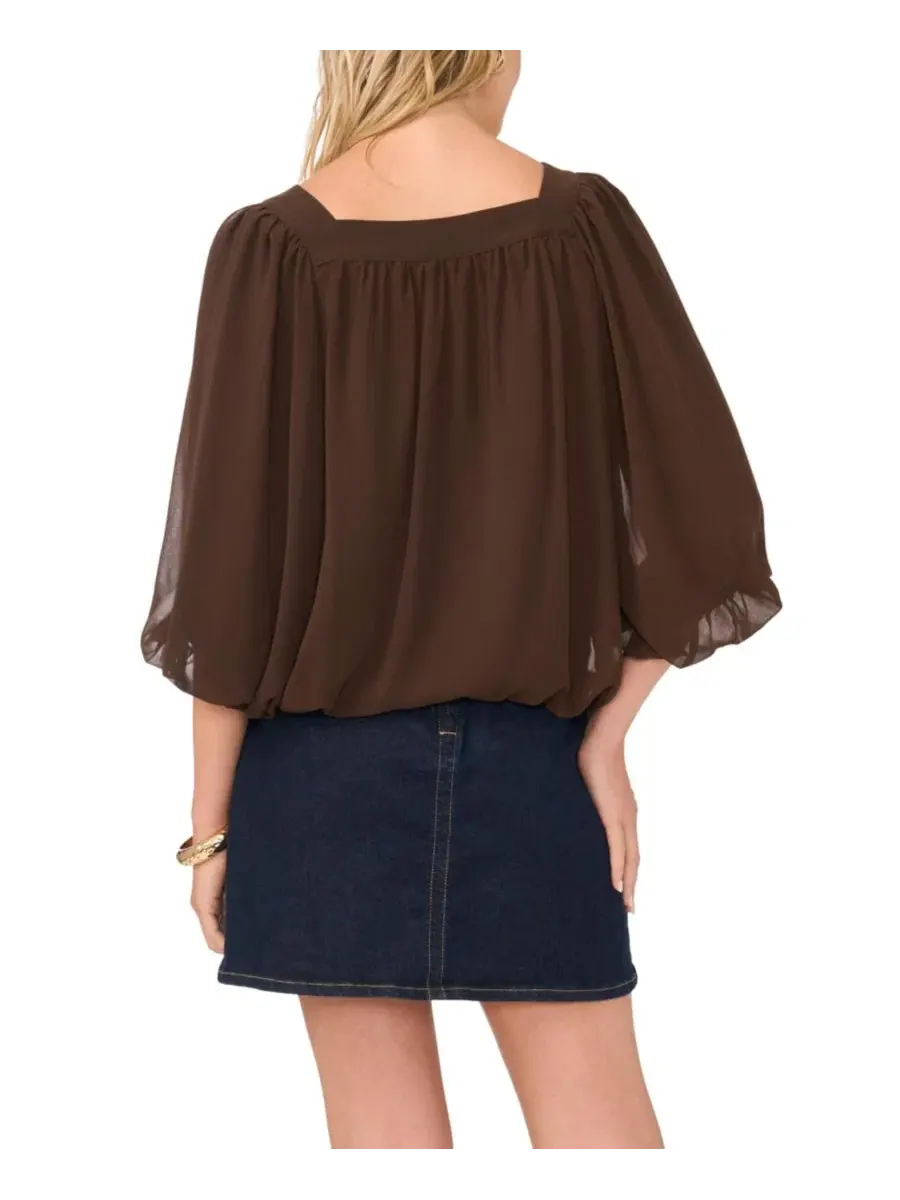 Блуза-баллон с квадратным вырезом, коротким рукавом Vince Camuto, Rich Choco — изображение 4 из 5
