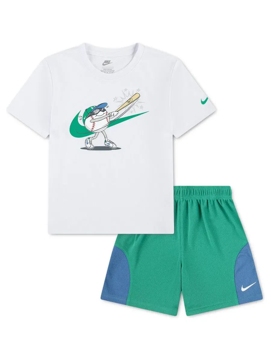 Комплект футболки и шорт с принтом Nike — изображение 4 из 6, зеленый/белый