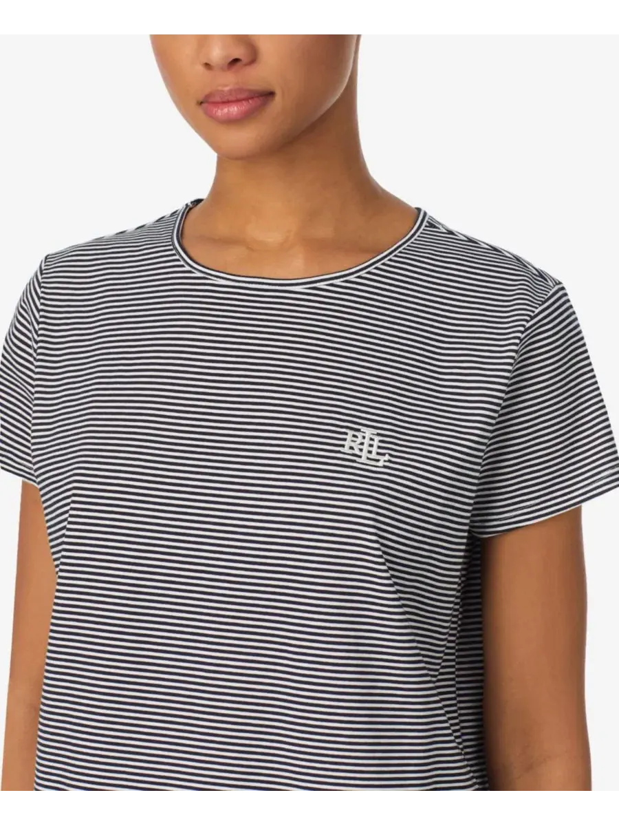 Комплект пижамы из хлопка с футболкой и шортами Lauren Ralph Lauren — изображение 2 из 3, темно-синий