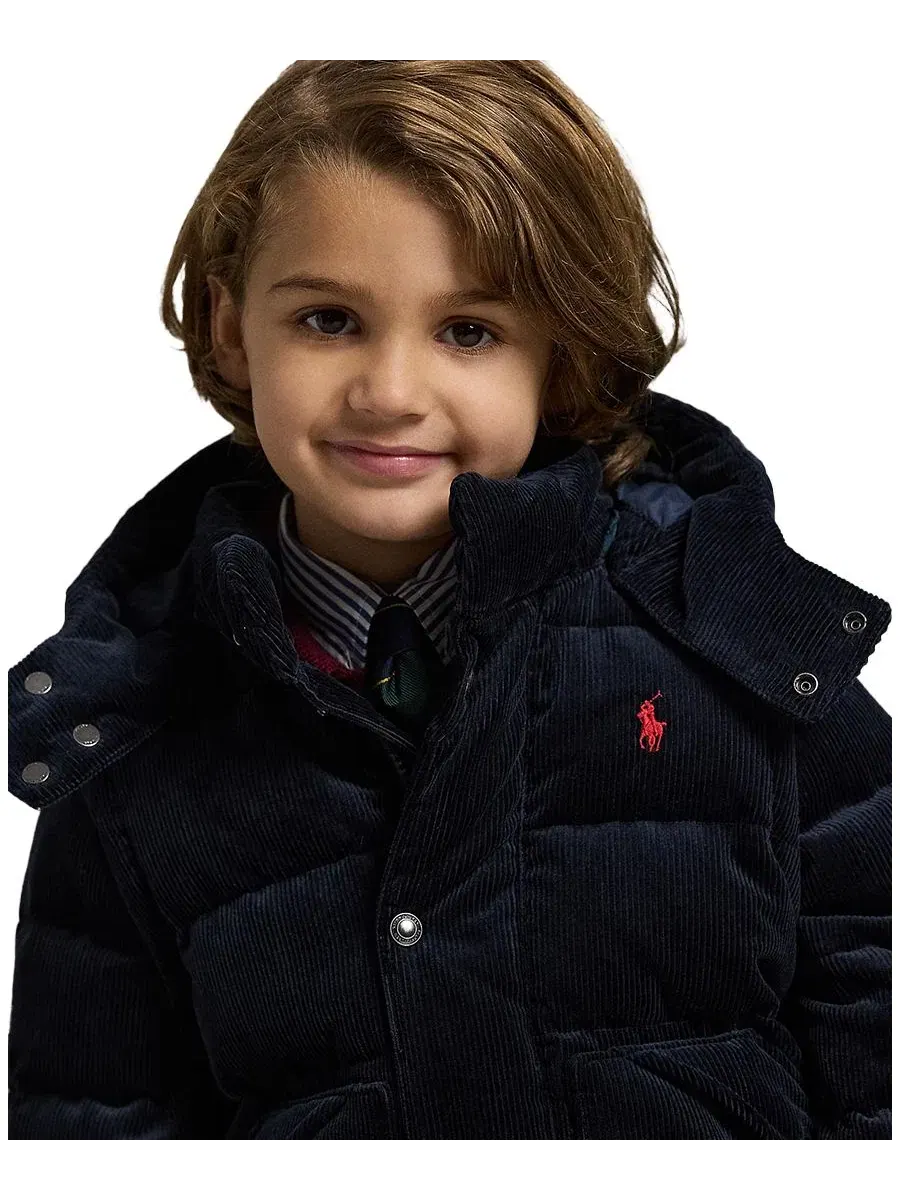 Куртка-трансформер из вельвета с капюшоном, на пуху Polo Ralph Lauren — изображение 3 из 7, темно-синий