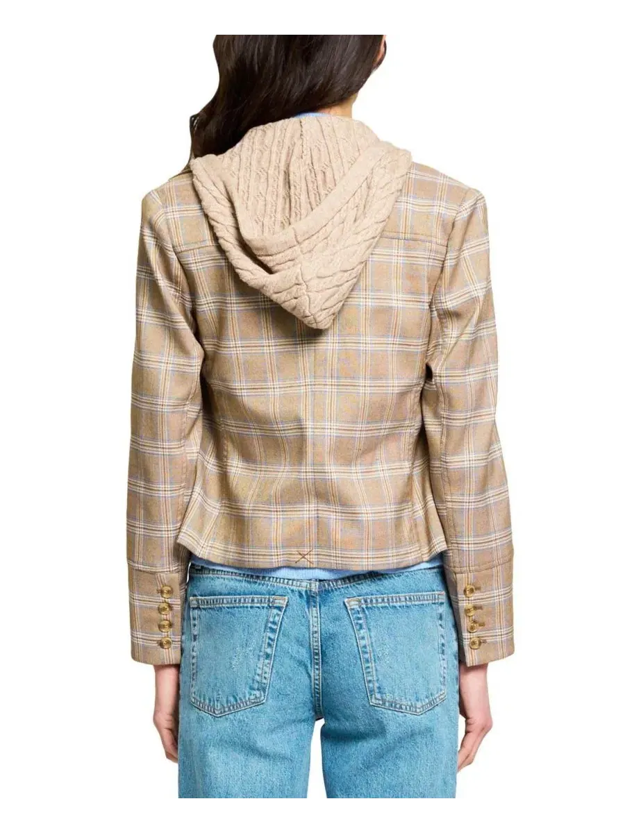 Жакет-блейзер укороченный с капюшоном Sienna Plaid Central Park West — изображение 3 из 3, коричневый