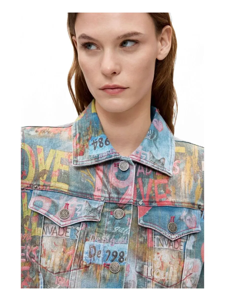 Джинсовая куртка с принтом Desigual — изображение 3 из 5, светлый синий