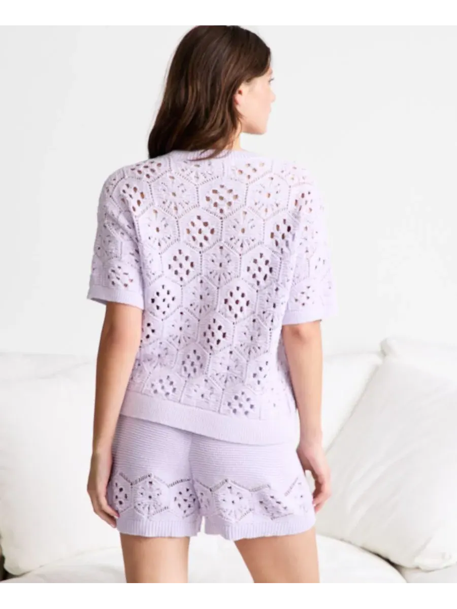 Женский свитер с коротким рукавом, модель Short-Sleeve Crochet Sweater State of Day, Lilac Haze — изображение 2 из 4