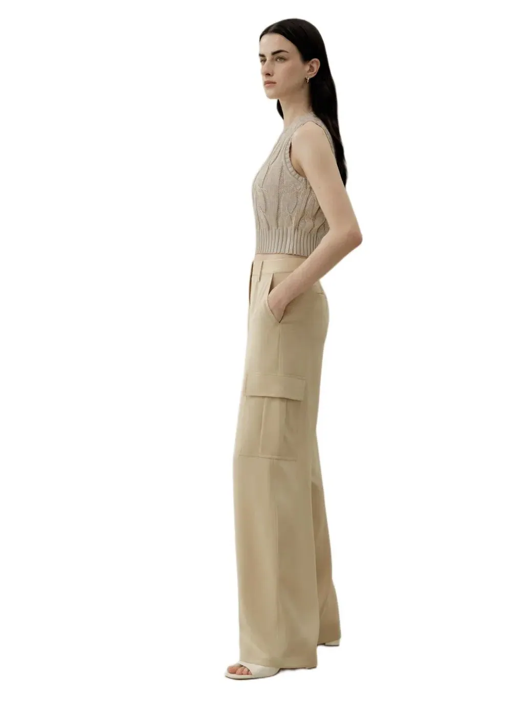 Топ укороченный с косами из тасса шелка LILYSILK — изображение 5 из 6, бежевый