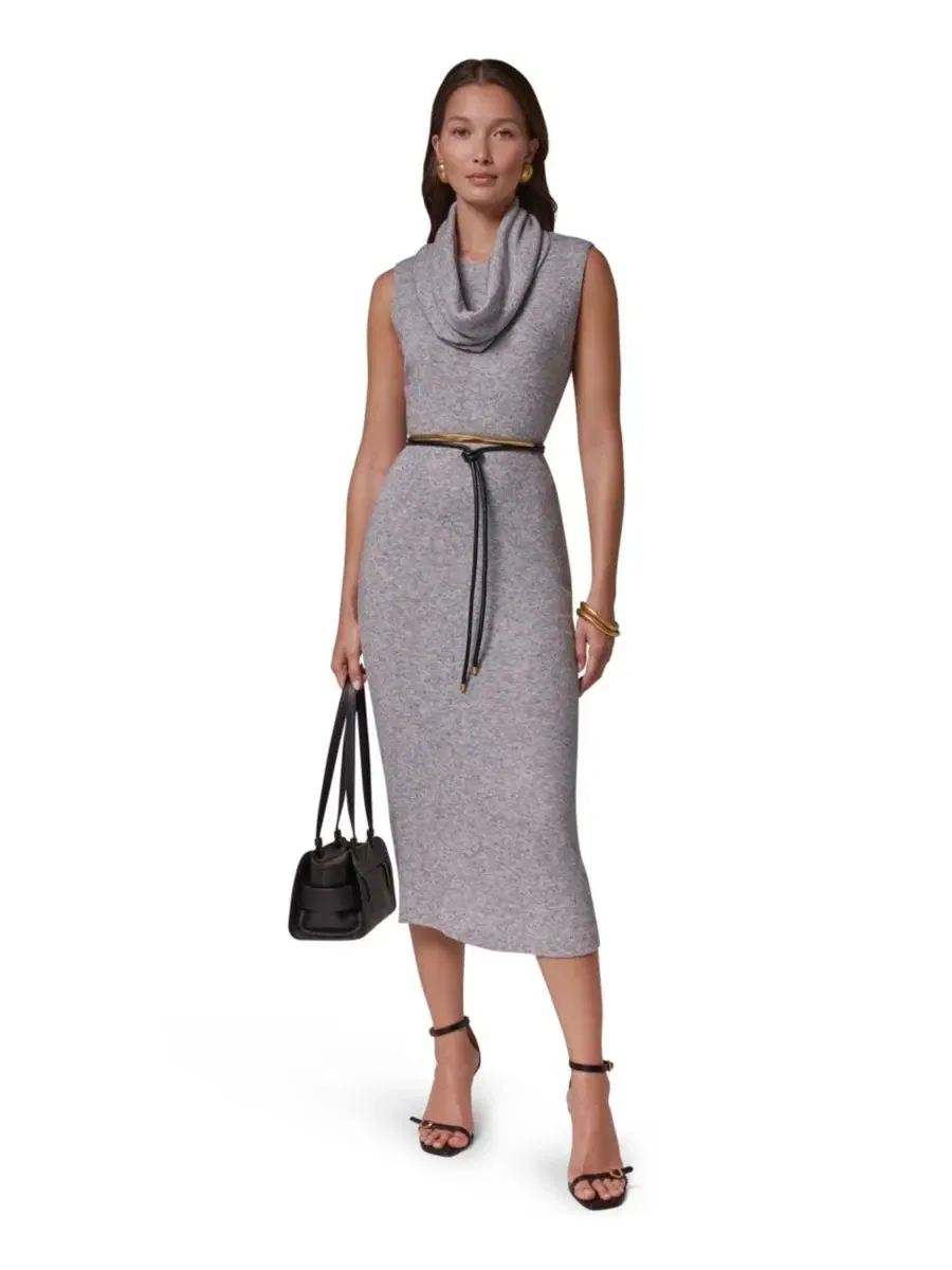 Платье-свитер с воротником-капюшоном и поясом, модель Cowl Neck Attached Scarf Belted Donna Karan