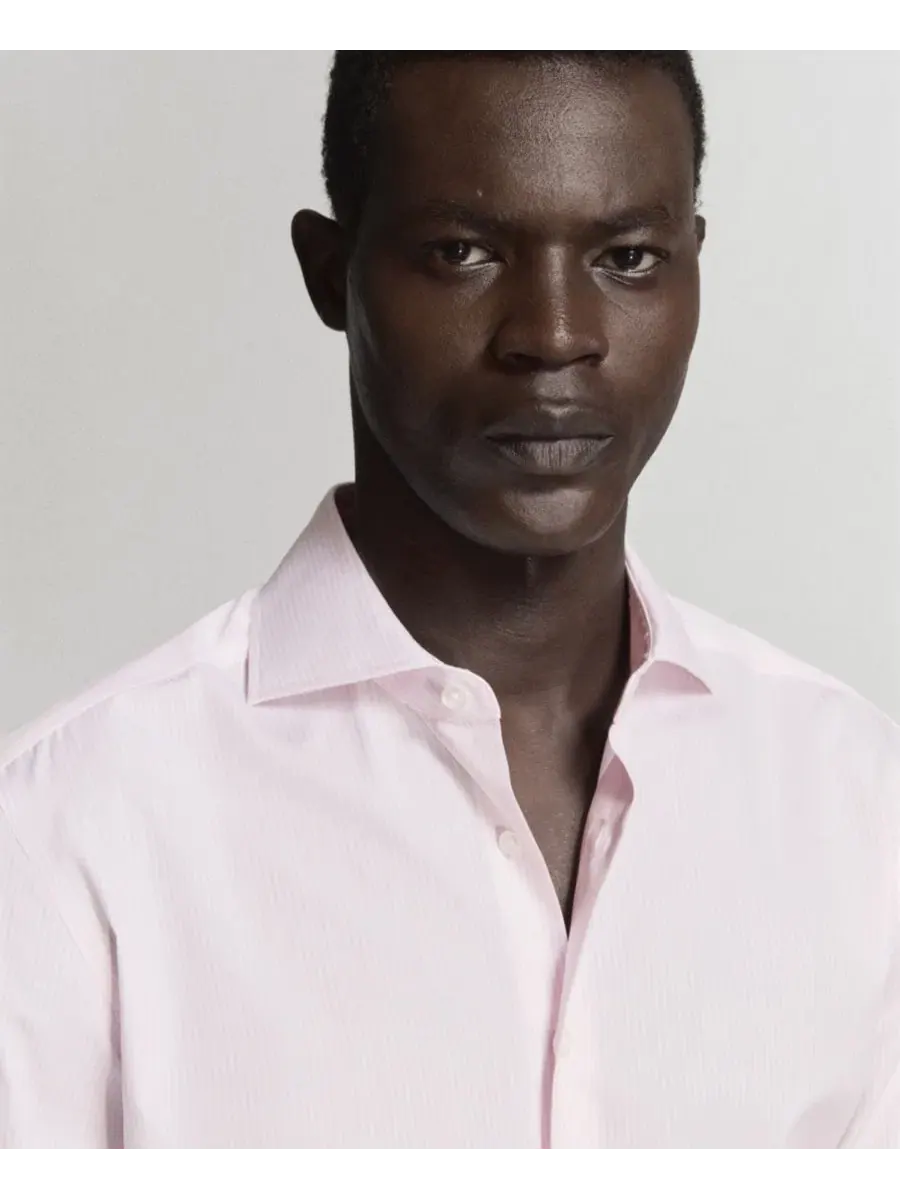 Мужская рубашка с принтом в полоску Slim Fit MANGO — изображение 3 из 6, розовый