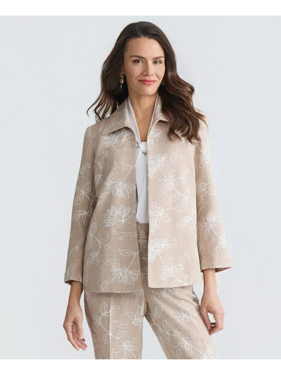 Жакет с вышивкой цветов Boxy Floral Embroidered Kasper — изображение 5 из 9, белый