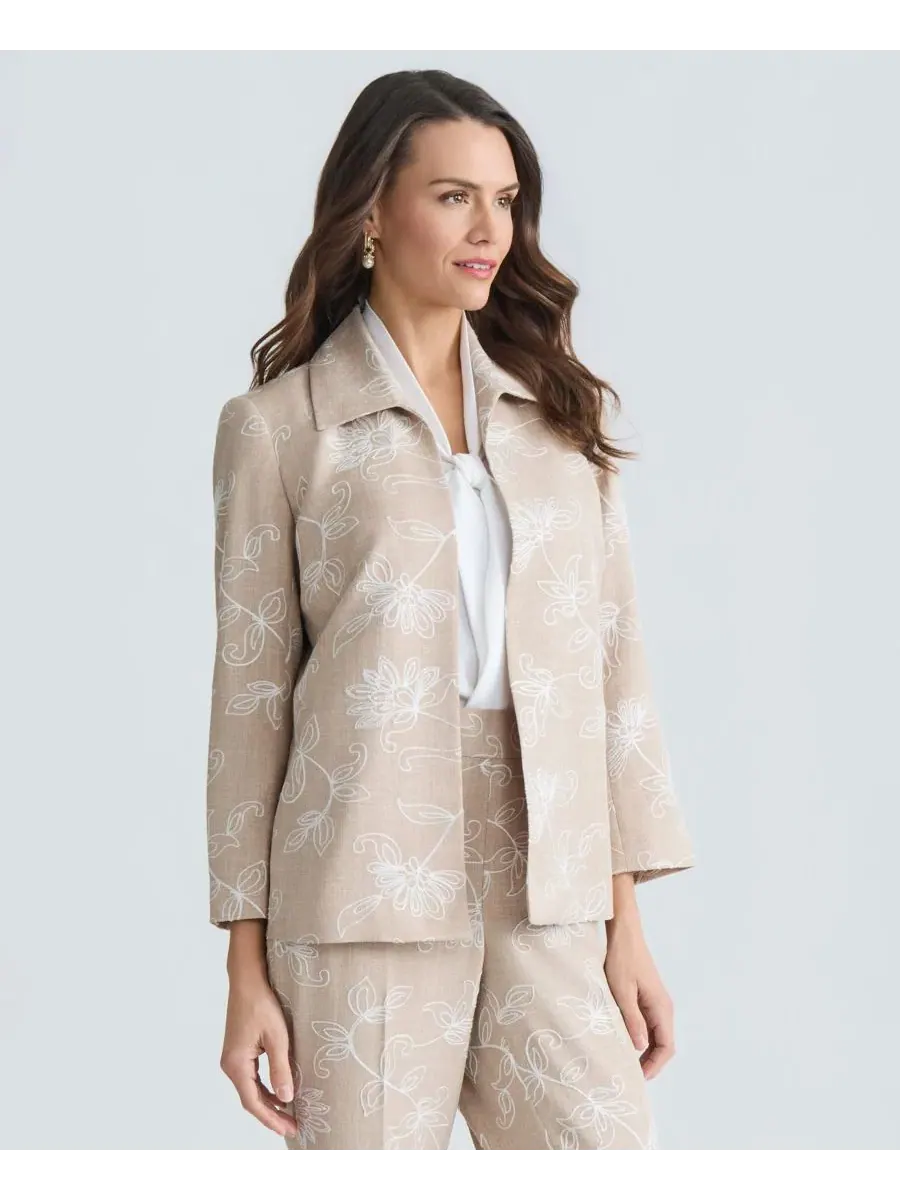 Жакет с вышивкой цветов Boxy Floral Embroidered Kasper — изображение 6 из 9, белый