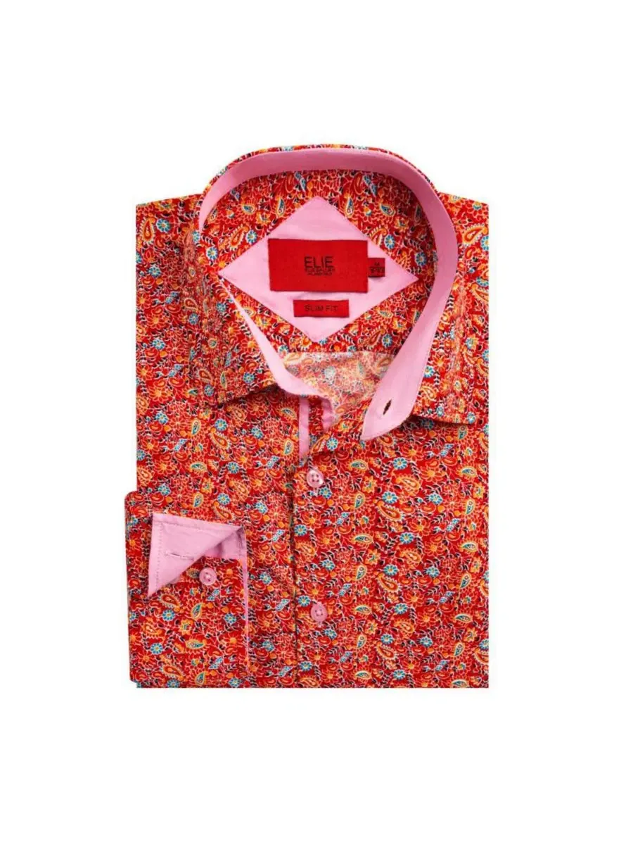 Рубашка с принтом пейсли с длинным рукавом, Slim Fit Elie Balleh — изображение 4 из 4, красный