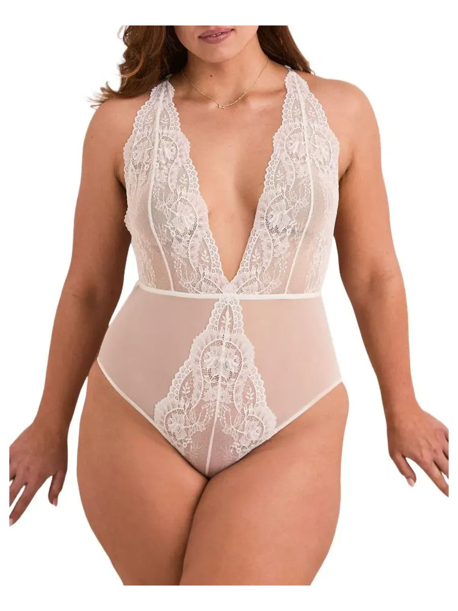Боди Talia с кружевом и сеткой Plus Size Adore Me — изображение 1 из 3, белый