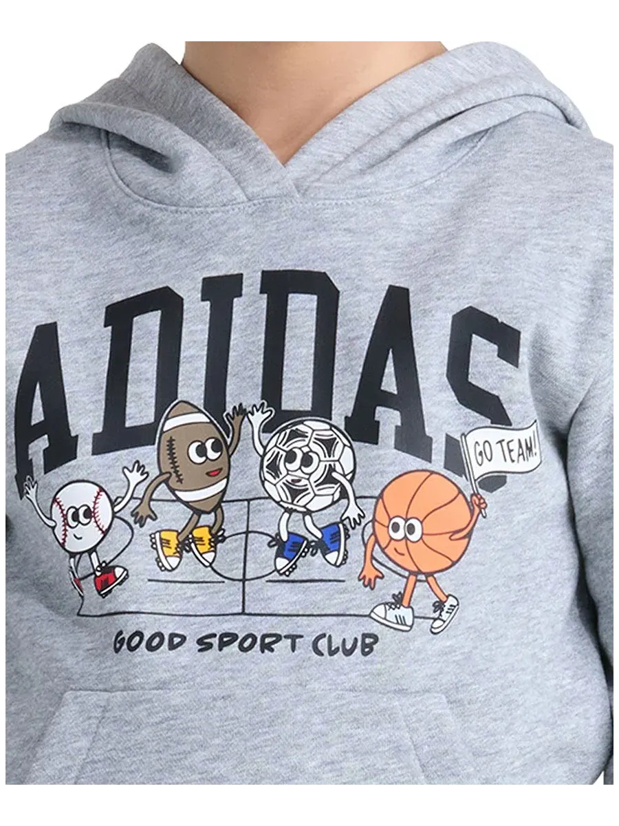 Комплект из худи и спортивных брюк с принтом adidas — изображение 3 из 5, серый