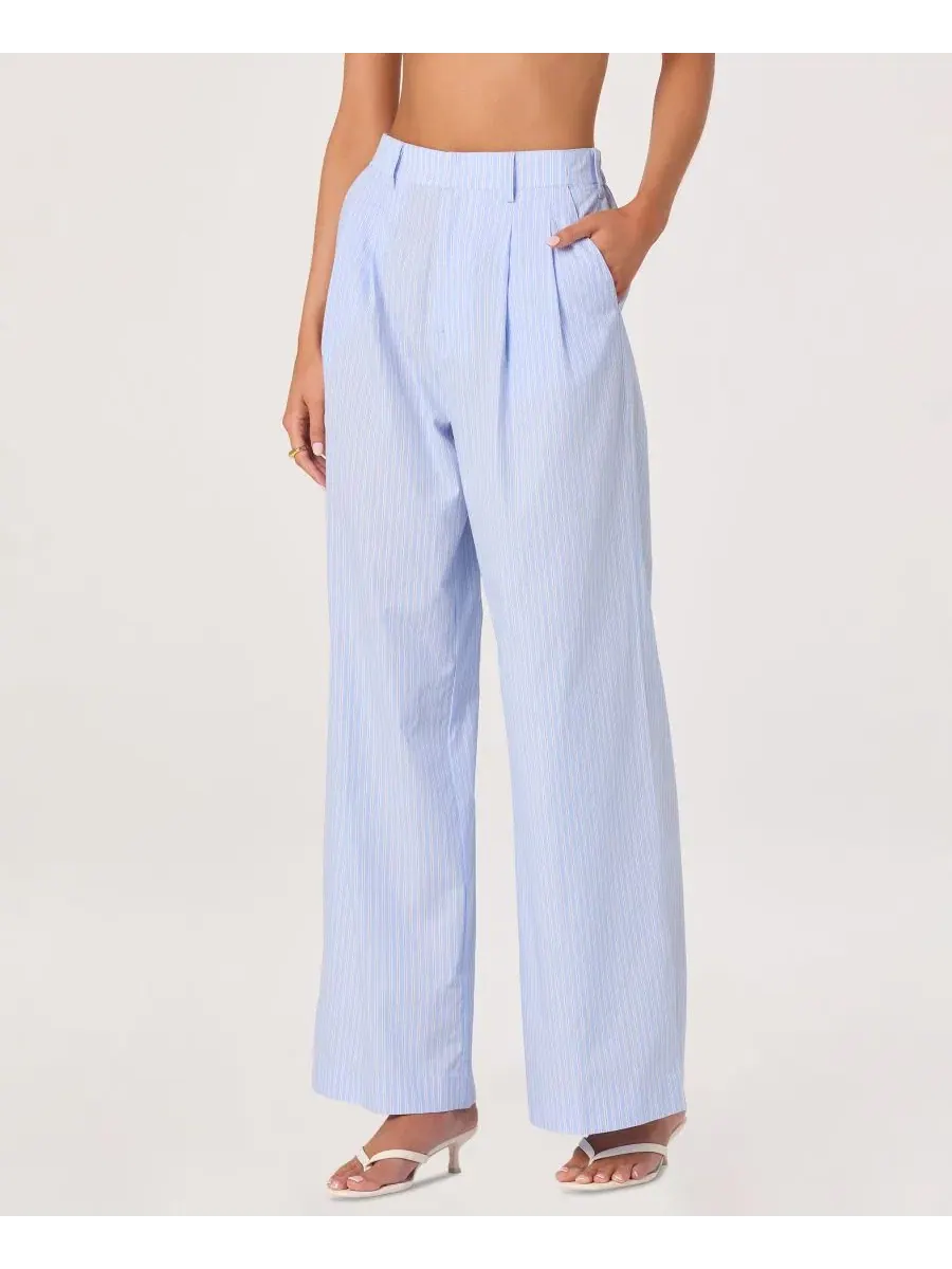 Брюки с высокой посадкой Neha Flared Blue Pinstripe ASTR the Label — изображение 3 из 4, синий
