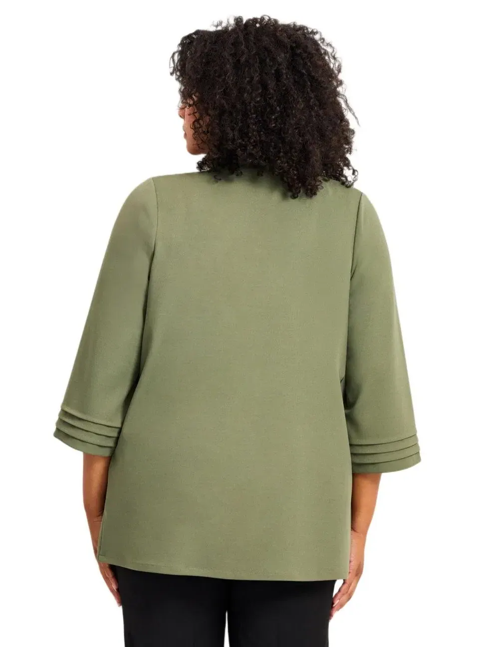 Жакет с открытым передом и рукавом 3/4 с драпировкой Plus Size Cascade AVENUE — изображение 2 из 3, оливковый зеленый