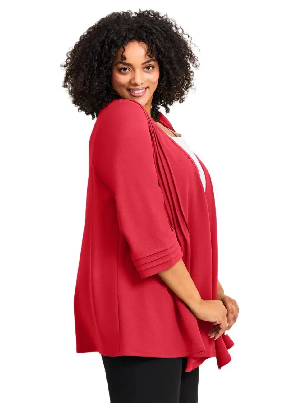 Жакет с открытым передом, с рукавом 3/4, Plus Size Cascade AVENUE — изображение 3 из 3, красный