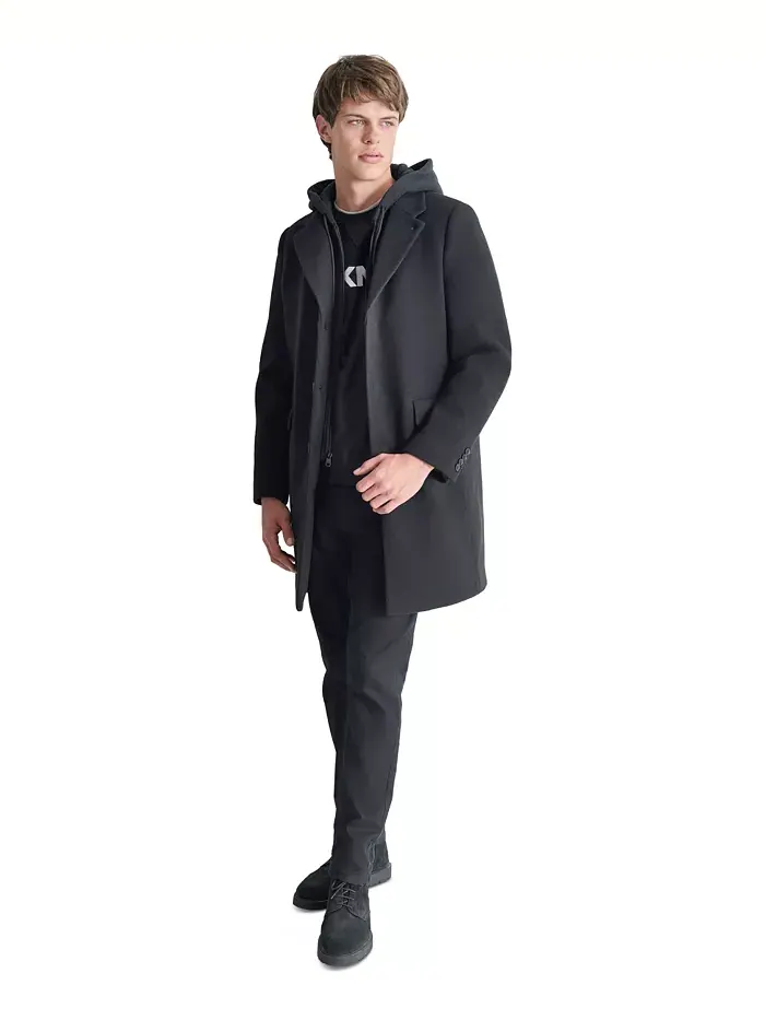Мужское пальто с отстегивающимся капюшоном и лацканами DKNY — изображение 1 из 4, черный