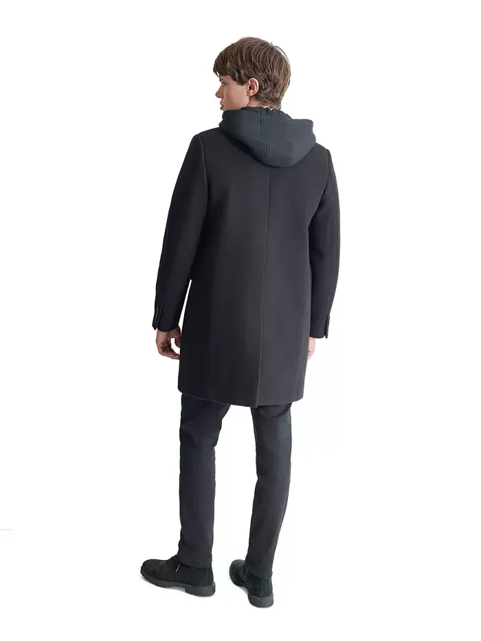 Мужское пальто с отстегивающимся капюшоном и лацканами DKNY — изображение 2 из 4, черный
