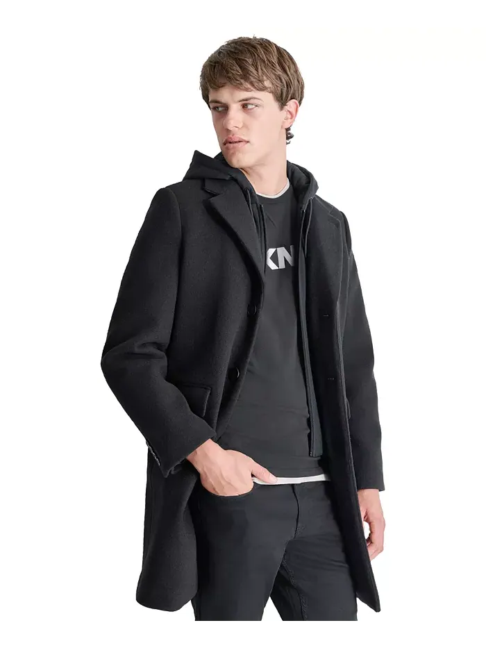 Мужское пальто с отстегивающимся капюшоном и лацканами DKNY — изображение 3 из 4, черный