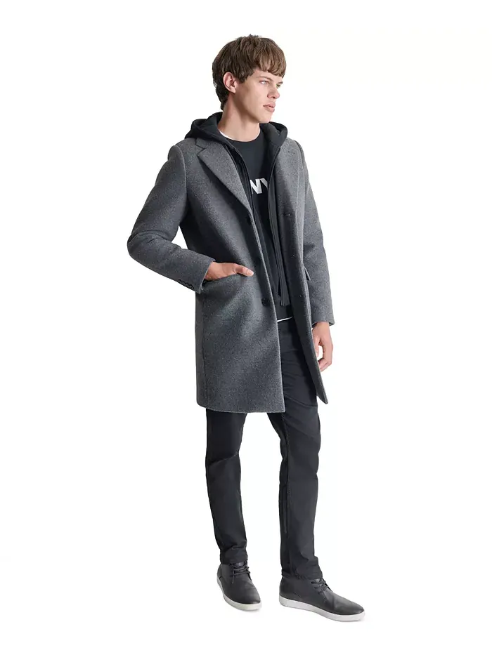 Мужское пальто с отстегивающимся капюшоном и лацканами Dkny — изображение 2 из 5, серый