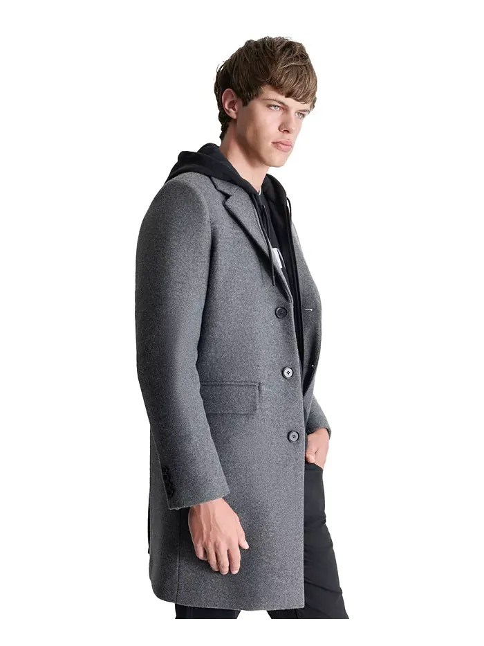 Мужское пальто с отстегивающимся капюшоном и лацканами Dkny — изображение 3 из 5, серый