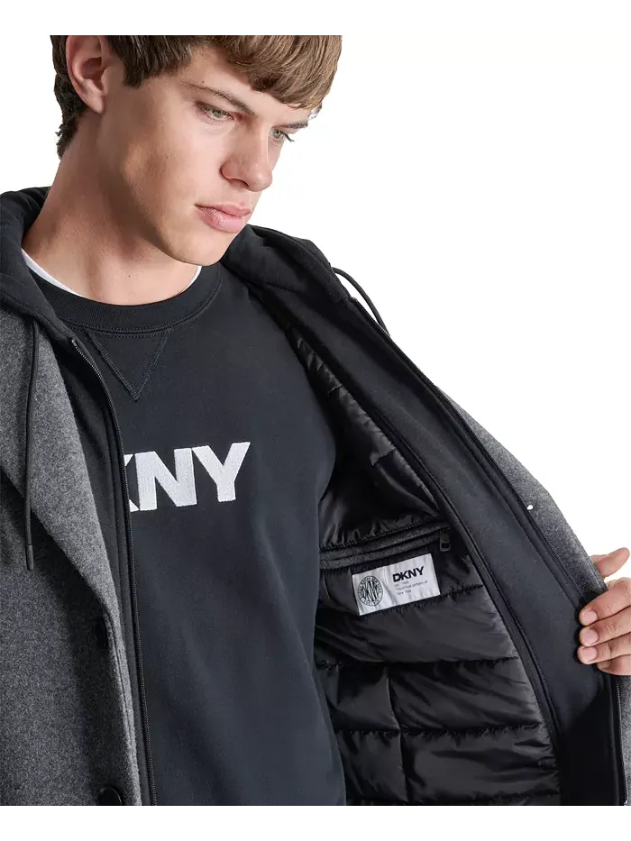 Мужское пальто с отстегивающимся капюшоном и лацканами Dkny — изображение 5 из 5, серый