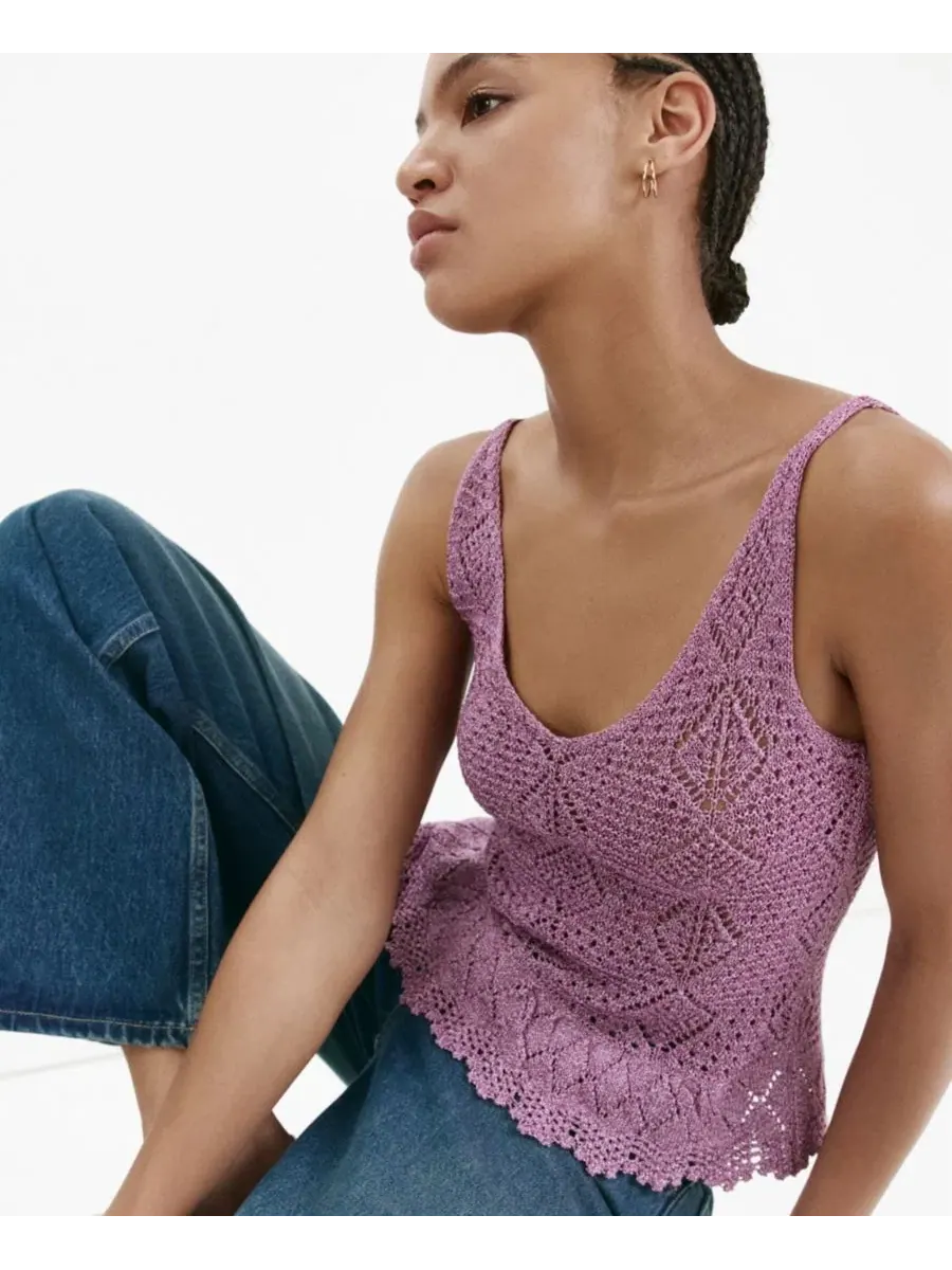 Топ с рюшами и люрексом Scalloped Frill Lurex Crochet Top MANGO